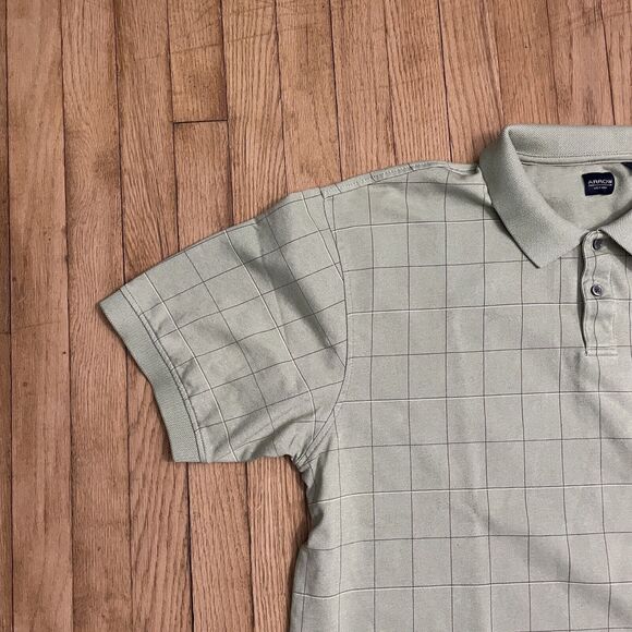 Arrow Men Polo Shirt XXL Green Plaid Short Sleeve Collar Casual Pullover Buttons - Picture 2 of 10